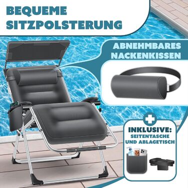 Шезлонг KESSER® для саду, широке посадкове місце, стійкий до погодних умов, витримує до 200 кг, ергономічна спинка з регулюванням та подушкою, підсклянник, підлокітники та бічна кишеня, антрацитовий колір