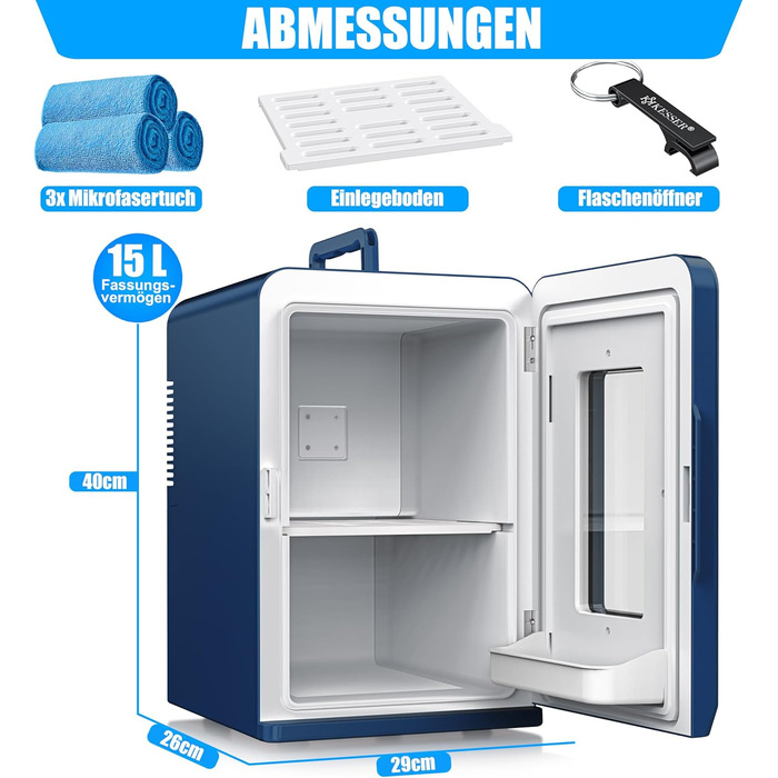 Міні холодильник KESSER® 2в1: 15 літрів, охолодження та підігрів, портативний, AC/DC, для авто, офісу, кемпінгу