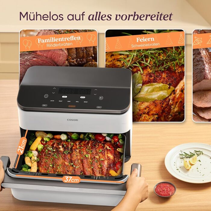 Фритюрниця COSORI Dual Blaze TwinFry з 2 камерами, 10 л, з 4 нагрівальними елементами, чорна