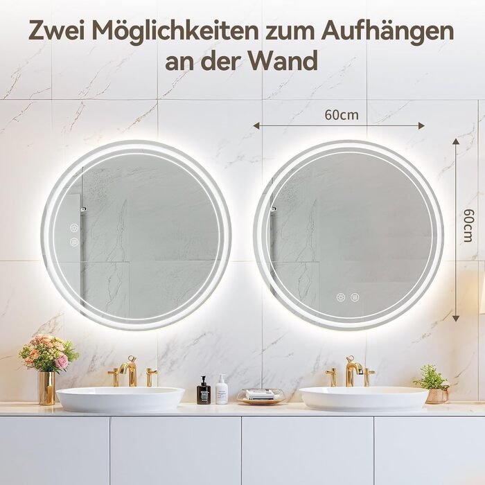 Дзеркало для ванної кімнати з підсвічуванням 70x50 см, LED, Smart, антизапар, 3 кольори, диммування, вертикальна/горизонтальна орієнтація