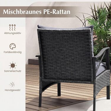 Садовий набір меблів COSTWAY з ротангу, 5 предметів: 2 крісла з подушками, пуф та стіл для балкона, тераси, саду (Чорний + Сірий)