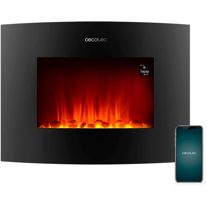 Електричний декоративний камін Cecotec ReadyWarm 2690 Flames Connected, 2000 Вт, Wi-Fi, білий, для обігріву 25 м², дистанційне керування, загартоване скло, 26 дюймів