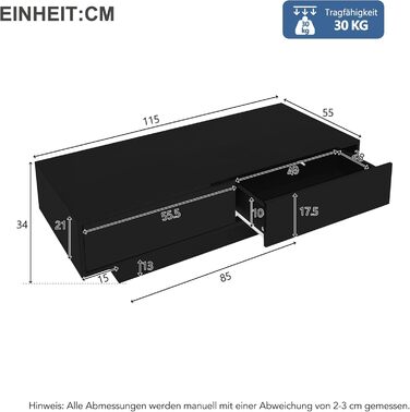 Журнальний столик Merax High Gloss LED, 2 висувних ящика, відкрите відділення, 115x55x34 см, чорний