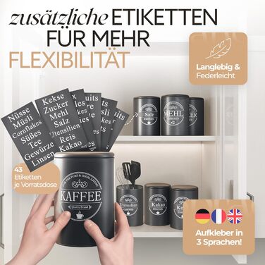 Набір контейнерів для зберігання кави, цукру та борошна IDEALTASTIC® Premium, 3 шт по 500г, повітряно-водонепроникні, чорний