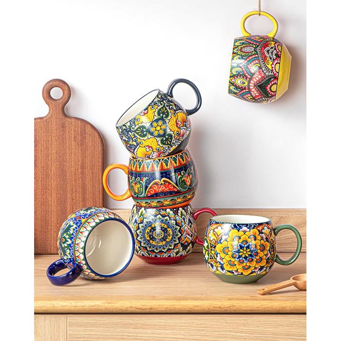 Набір кавових чашок Henten Home з порцеляни, 6 шт., 250 мл, ручної роботи, набір для 6 осіб, включає чашки та блюдця (600 мл)