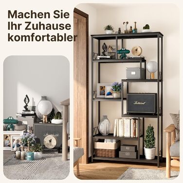 Стильна полиця Bealife для книг, 5 ярусів, чорна, 98 x 30 x 180 см. Відкрита полиця для вітальні, офісу, робочого кабінету, в стилі індустріальний дизайн