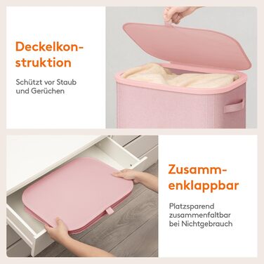 Кошик для білизни з кришкою Lifewit, 105л, рожевий, з міцним пластиковим каркасом, великий, складний, для спальні, ванної кімнати