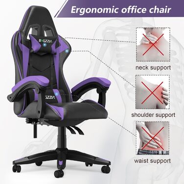Ігровий крісло Bigzzia Ergonomічне, для підлітків та дорослих, з підголовником та підлокітниками (фіолетовий)