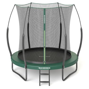 Батут SONGMICS для дітей вуличний Ø244/305/366 см, з захисною сіткою, еластичними тросами та стійками з скловолокна, зелений