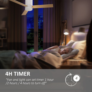 Вентилятор стельовий HOMCOM з LED-підсвіткою, 2-в-1, з таймером, пультом дистанційного керування, стельовий світильник з вентилятором, білий + натуральне дерево