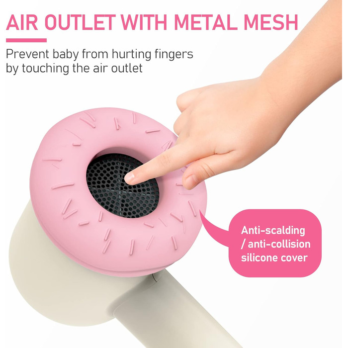 Бездротовий фен для немовлят, міні-фен для дітей, акумуляторний дитячий фен для чутливої шкіри з 3 швидкостями, підходить для 0-3 роки (Рожевий) Donut Рожевий