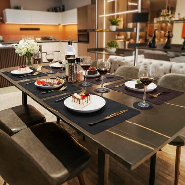 Набори серветок на стіл, відмивані, підставки під горнятка, термостійкі, з екошкіри, двосторонні, для обіднього столу, декор, для вулиці, 43x30 см, світло-зелений+бежевий (6 шт., кутові, кава+чорний)