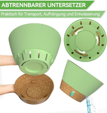 Пластиковий підвісний горщик для квітів ZMTECH 25 см з підставкою (2 шт., зелений)