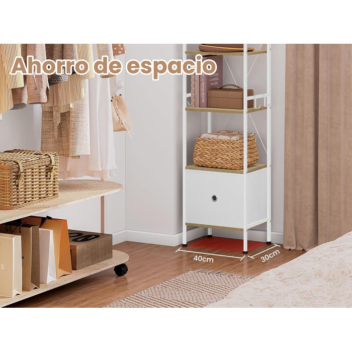 Стелаж WOLTU з 5 полицями та 2 висувними ящиками, 63x187x30 см, світлий дуб + білий