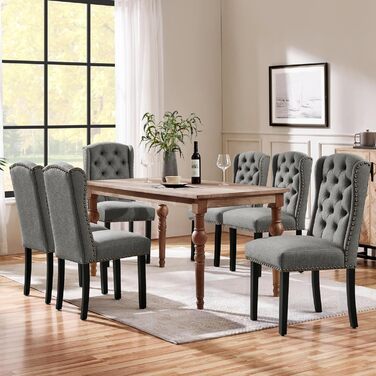 Крісло кухонне Yaheetech з підлокітниками та спинкою у вигляді крила, оббивка, до 140 кг, сіре (6, світло-сіре)