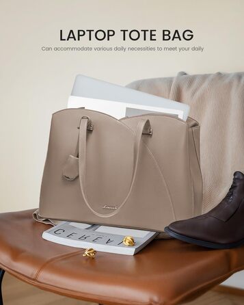 LOVEVOOK Сумка жіноча велика, шопер для ноутбука, сумка для роботи, офісна сумка, з PU шкіри, на плечі, для навчання, тоут-сумка для роботи, бізнесу, університету, школи (15,6 дюймів, тауп)