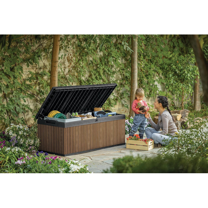 Ящик-скам'янка Keter 380л, водонепроникний, з вентиляцією, дерев'яний дизайн, витримує 300кг