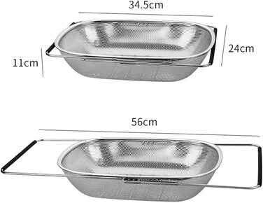 Сито з нержавіючої сталі овальної форми з тонкою кошиком для просіювання і висувними гумовими ручками-просіювання, слив, ополіскування фруктів, овочів (нове)