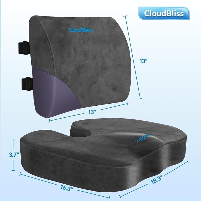 Подушка для сидіння CloudBliss: для офісного крісла, авто, підтримка попереку, з memory foam, для болю в куприку та ішіасу