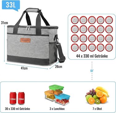 Сумка-холодильник 33л + 15л, складна, для пікніка, 14 год охолодження, велика термосумка для сім'ї, офісу, авто, кемпінгу, BBQ, подорожей, покупок, водонепроникна, блакитна