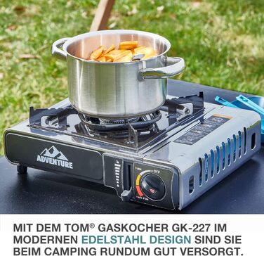 Газовий наметковий пальник TOM Edelstahl MSF-1A з нержавіючої сталі - 2200 Вт, Piezo-запалювання, для газових балонів, з кейсом