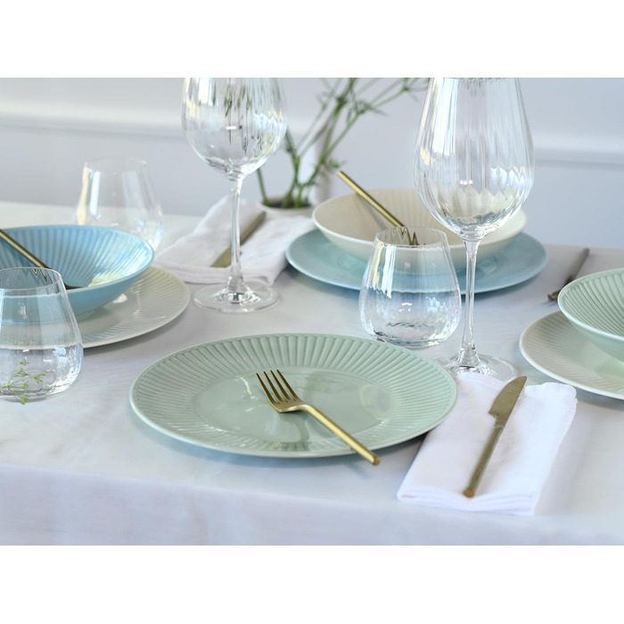 CreaTable Серія Valencia Pastell: 12-ти частинний сервіз для 6 осіб з порцеляни, Made in Europe (кремовий, блакитний, зелений)