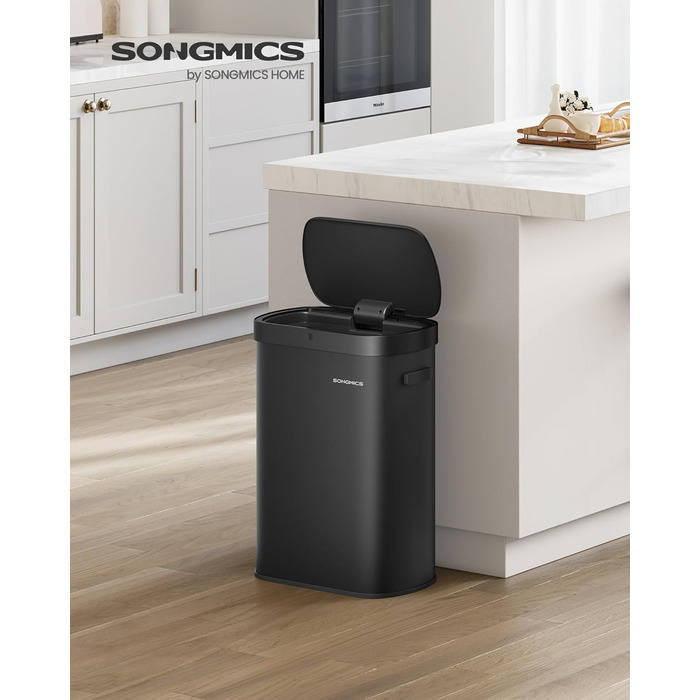SONGMICS Сміттєве відро з сенсором, автоматичне, 50 л, відкриття рухом руки/дотиком, Softclose-кришка, сталь, 15 мішків, чорний LTB640B02