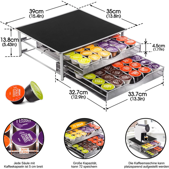 Тримач для капсул кави MASTERTOP для Dolce Gusto, 2 яруси, 72 капсули, органайзер, з мікрофіброю для чищення