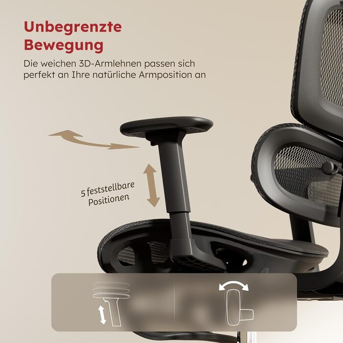 Ергономічне крісло для офісу Voll-Mesh з підголівником, підставкою для ніг, регульованою спинкою, підлокітниками, автоматичною поперековою підтримкою, PU-колесами, поворотним на 360°, до 150 кг, чорне