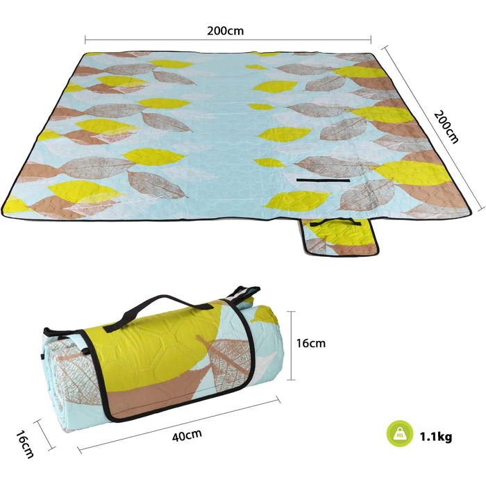 Ковдра для пікніка Sekey 200 x 200 см водонепроникна, кемпінгова ковдра для пікніка з портативною ручкою, ковдра для пікніка, яку можна прати для пікніка на відкритому повітрі