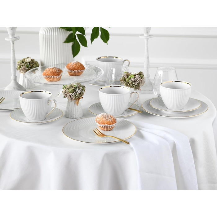 CreaTable Серія Valencia Pastell: 18-частинний кавовий сервіз на 6 осіб з порцеляни, Made in Europe (кремовий, блакитний, зелений)