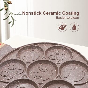 Пан для млинців з антипригарним покриттям, 7 отворів, знімний ручка, для приготування яєць та дитячого сніданку (Колір: Коричневий, для індукційних плит)