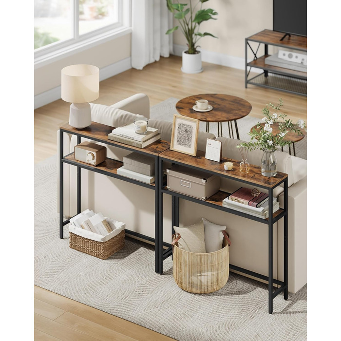 Консоль VASAGLE - вузький столик для вітальні/коридору з 2 полицями, 20 x 100 x 80 см, антрацит-чорний, LNT131B22