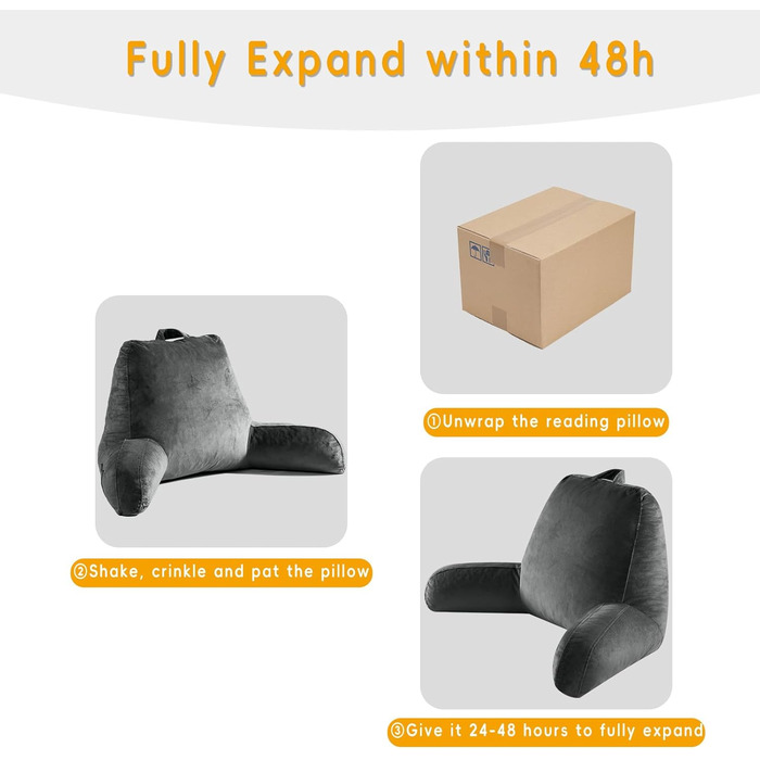 Подушка для читання Oaisz сірого кольору, велика