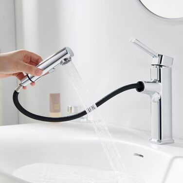 Змішувач для ванної кімнати з висувною лійкою, хром, однорідний, для холодної та гарячої води