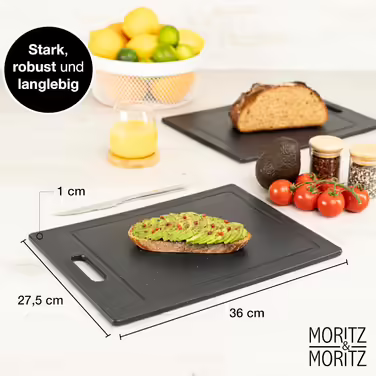 Набір обробних дощок Moritz & Moritz 2 шт. 36x27,5 см, пластик, без BPA, гранітний дизайн, з антиковзними ніжками та отвором для захвату, з канавкою для соку, чорні, великі для кухні