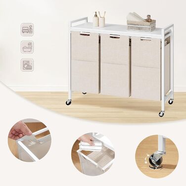 Кошик для білизни HOOBRO з 3 відділеннями, 119 л, білий, на колесах