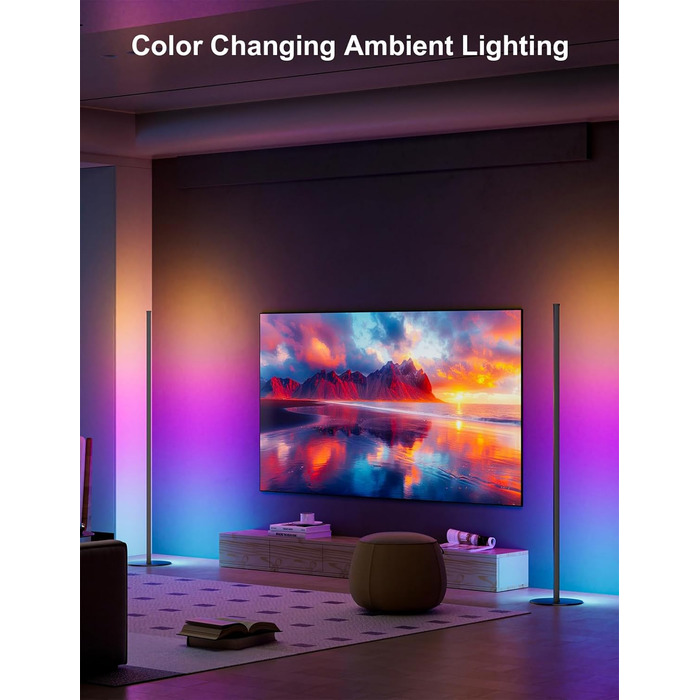 LED торшер для вітальні, білий з пультом ДУ, RGB 16 млн кольорів, синхронізація з музикою, 140 см, кутова лампа для ТВ, спальні, ігрової кімнати