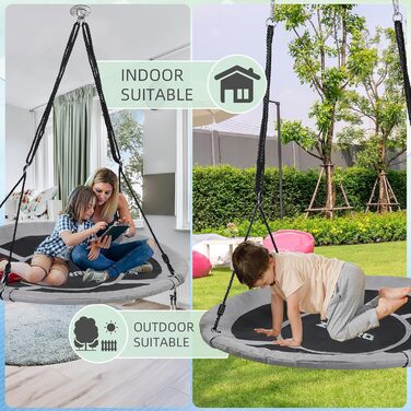 Сітчаста гойдалка ZERRO Nestschaukel для дітей та дорослих, Ø120см, до 150кг, регульована висота, сіра