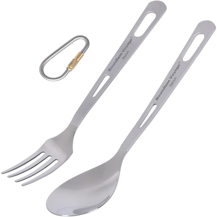 Набір похідного посуду iBasingo Titan 3 шт. (вилка, ложка, ніж) з нержавіючої сталі – для кемпінгу, риболовлі, пікніків та грилю