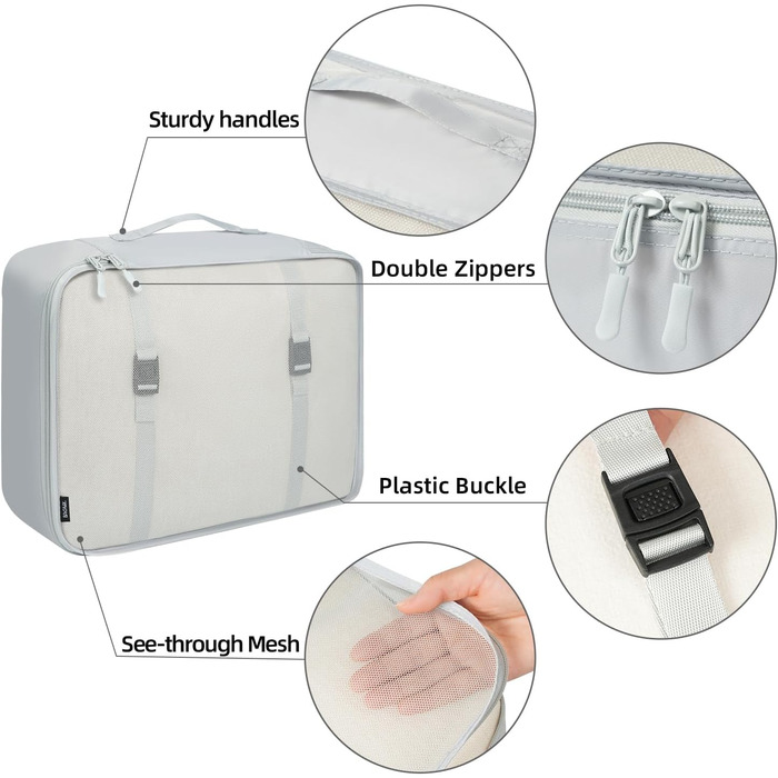 Набір органайзерів для одягу в валізу BAGAIL, 10 шт., різні розміри, дорожні пакувальні куби для ручної поклажі та коферів, світло-сірий