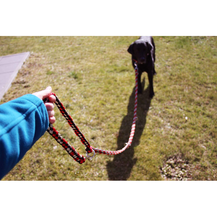 Плетений повідець для собак, мультилен, Регульований в 4 рази, довжиною 2,80 м, круглий, діаметром 15 мм, для великих і великих собак, виготовлений в Німеччині (2,80 м, червоно-чорно-білий), 4Dogs