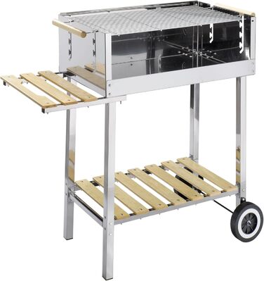Grillwagen HKG 500 XXL з нержавіючої сталі: вугільний гриль на колесах з полицею для дров, велика решітка, регулювання висоти, довговічний