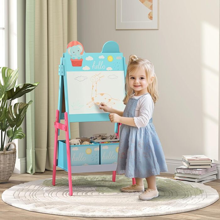 Дитяча мольберт-дошка AIYAPLAY 2 в 1 з двома ящиками для мольбертів та малюнком тварин