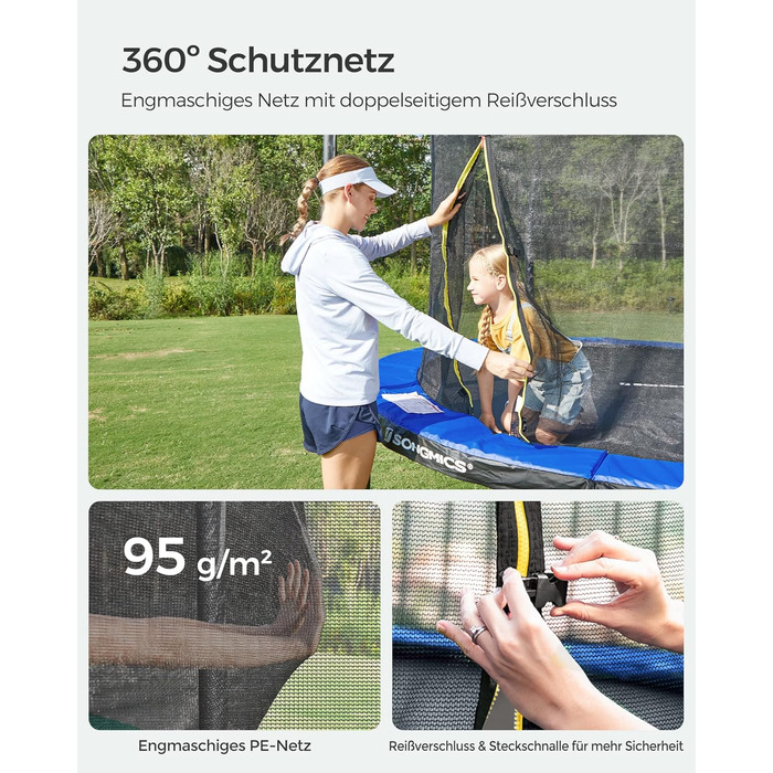 Батут SONGMICS садовий Ø305 см з захисною сіткою та драбиною, чорно-синій