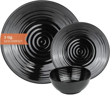 Набір посуду для кемпінгу Melamin 4 особи Stone + 4 чашки Stone для кави, пікніків, BBQ, приготування їжі (3-секційний набір, чорний)