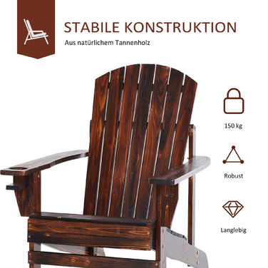 Садове крісло Outsunny Adirondack з підсклянником, обвуглене тверде дерево, 72.5 x 97 x 93 см, ідеально підходить для балкона та патіо