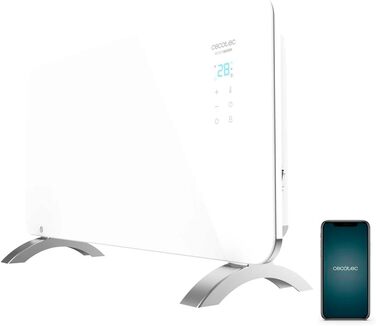 Конвектор Cecotec Ready Warm 6750 Crystal Connection з скляною панеллю, 2000 Вт, WiFi, термостат, таймер, підставка, для ванної кімнати (IP24), тихий, білий