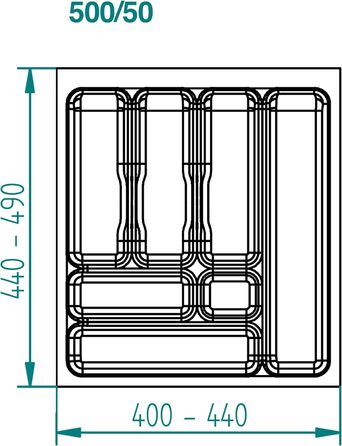 Вставка для шухляди для столових приборів 50 мм, Ш400-440 мм, Д440-490 мм