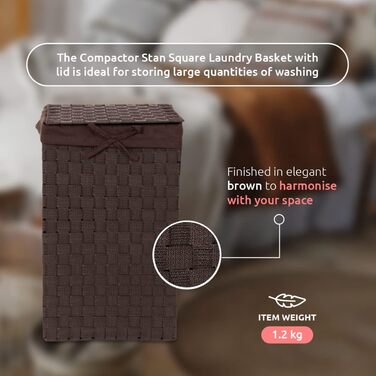 Кошик для білизни RAN6892 Stan з кришкою, ручками, плетіння з металевим каркасом, знімний вкладиш з льону, 30 x 30 x 50 см, Коричневий, Шоколадний, 30 x 30 x H.50 см